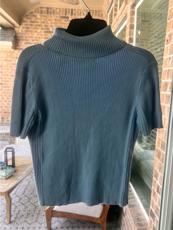 Christie Brooks Sweaters - Vintage Christie Brooks Slate Blue Ribbed Turtleneck Short Sleeve Top - M